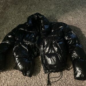 Black Leather Puffer Coat